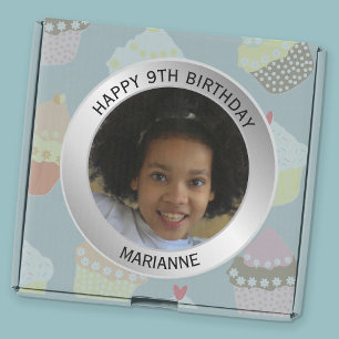 Happy Birthday Name, Age And Photo Silver Classic Round Sticker