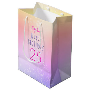 Happy Birthday Name Age Gradient Gold Pink Purple  Medium Gift Bag