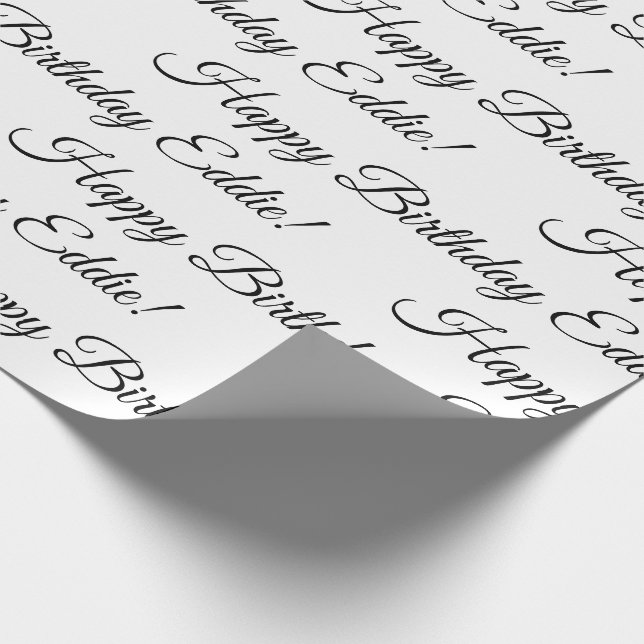 Happy Birthday Name Black White Personalise Wrapping Paper (Corner)