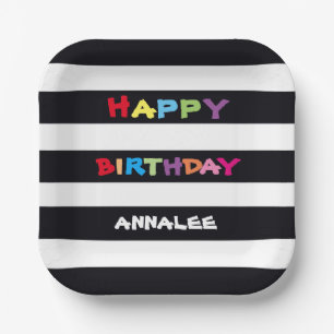 Happy Birthday Name Bright Colourful Food Safe Paper Plate