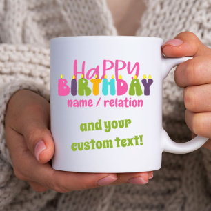 Happy Birthday Name Custom Text Colourful Candles Coffee Mug