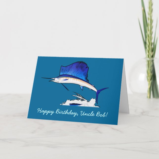 Happy Birthday Name Customisable with Sailfish Card (Front)