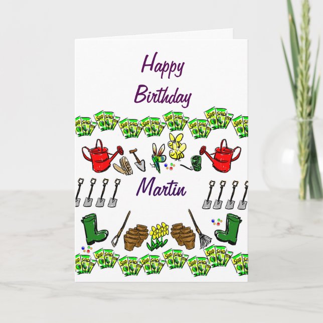 Happy Birthday (name) gardening greeting card (Front)