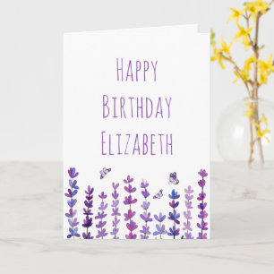Happy Birthday Name Lavender & Butterfly  Card