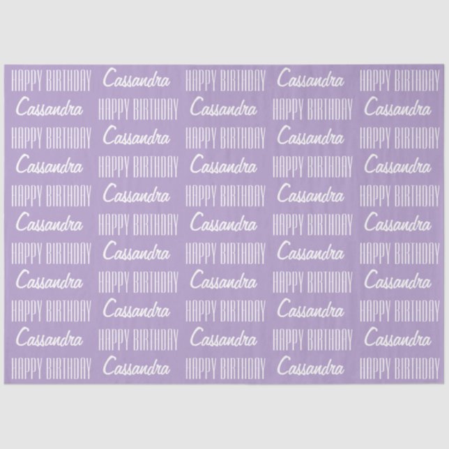 Happy Birthday Name Lavender Tissue Paper (Front)