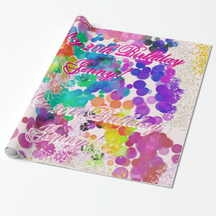 Happy Birthday Name Multicolour Abstract Bokeh  Wrapping Paper