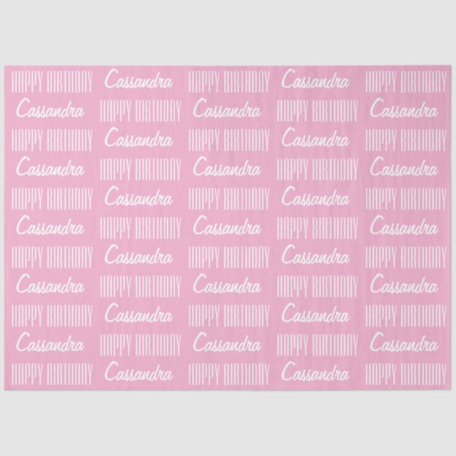 Happy Birthday Name Pink Tissue Paper (Front)