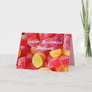 Happy Birthday, Name, Red Jelly Candy Greeting Card