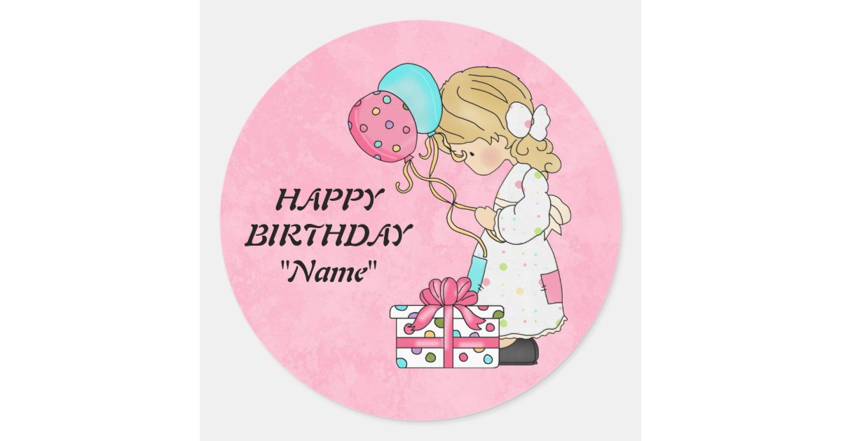 Happy Birthday name sticker Zazzle