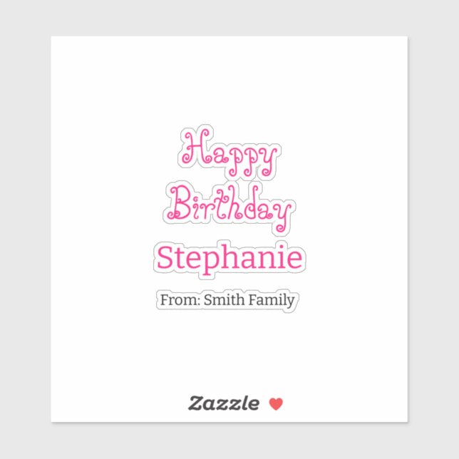 Happy Birthday Name Typography Pink Modern (Sheet)