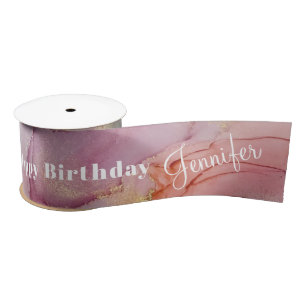 Happy Birthday Named Pastel Abstract Satin Ribbon