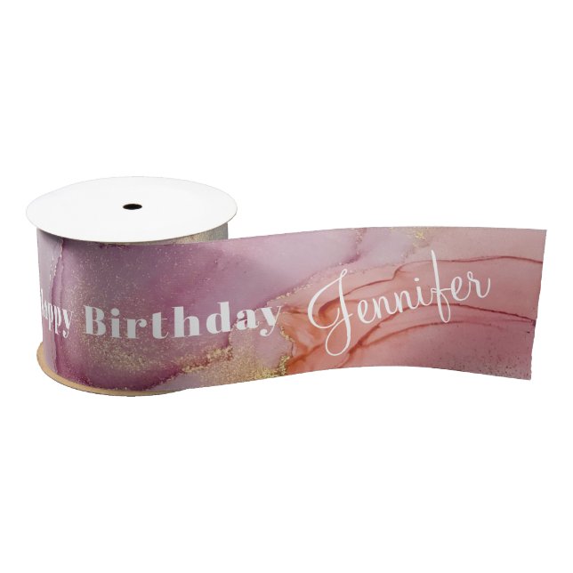 Happy Birthday Named Pastel Abstract Satin Ribbon (Spool)