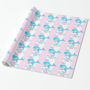 Happy birthday named whale art wrap wrapping paper