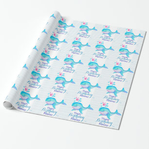 Happy birthday named whale art wrap wrapping paper