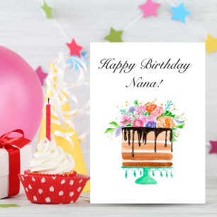 Happy Birthday Nana Watercolor Cake Birthday Card