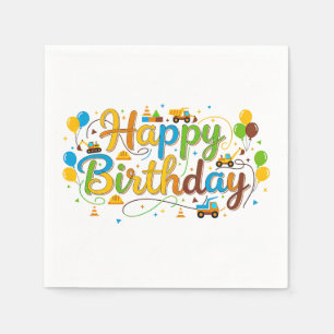 Happy Birthday Napkins Construction Vehicles