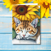 Happy Birthday | Napping Cat and Sunflower