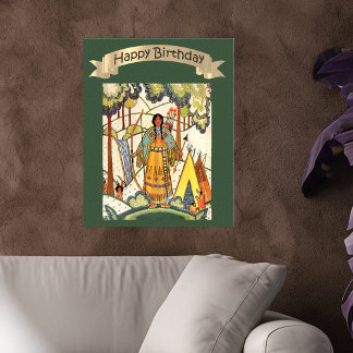 Happy Birthday Native American Woman Embroidery Poster