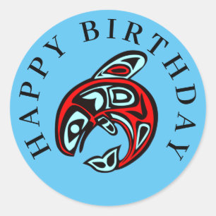 Happy Birthday Native Orca Art Killer Whale Classic Round Sticker