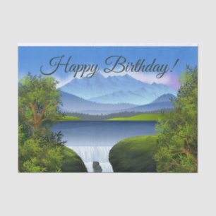 Happy Birthday Nature Mountain Landscape Waterfall Tissue Paper