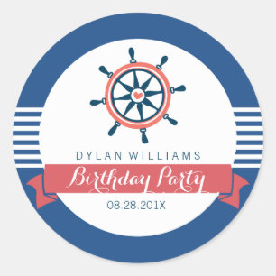 Happy Birthday Nautical Boat Wheel Classic Round Sticker