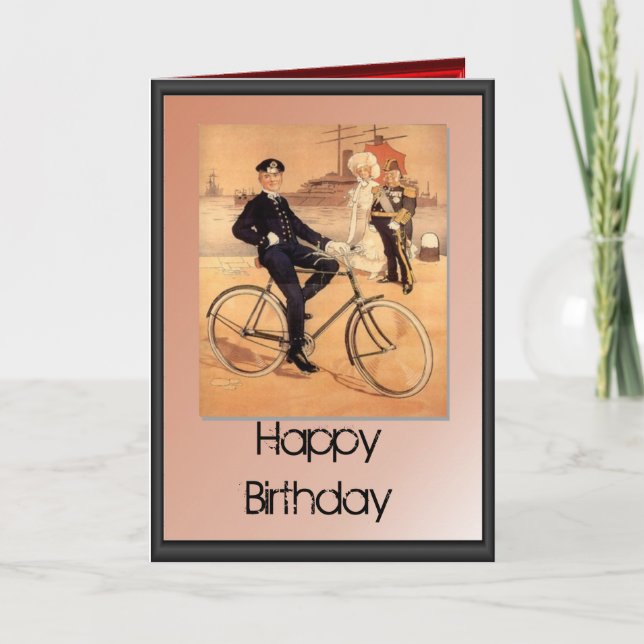 Happy Birthday - Naval officer on a bike Card (Front)