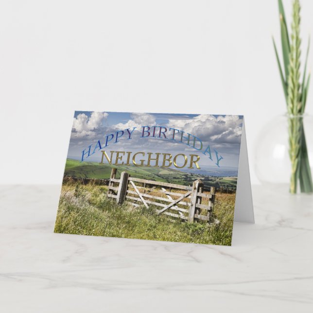 Happy Birthday Neighbor, landscape with a gate Card (Front)