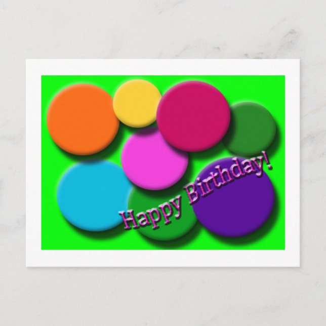 Happy Birthday neon dots postcard (Front)
