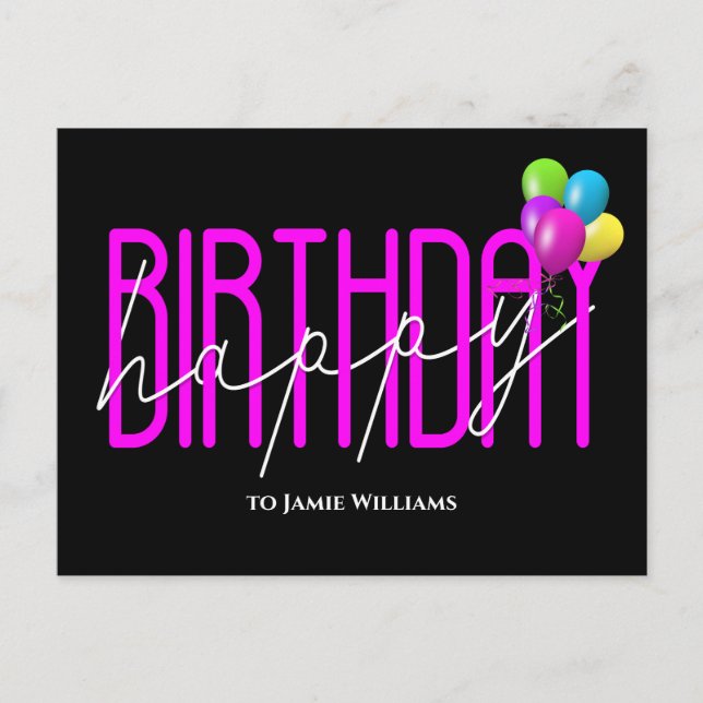 Happy Birthday Neon party balloons invite (Front)