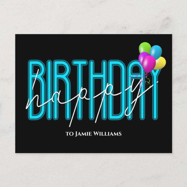 Happy Birthday Neon party balloons invite (Front)