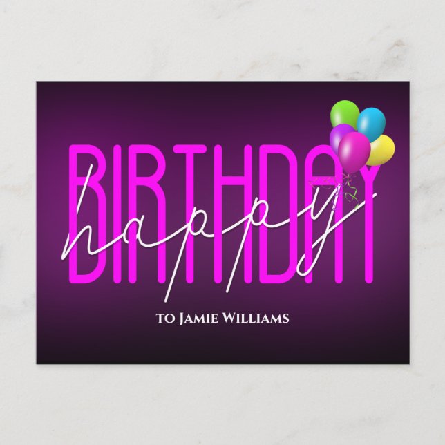 Happy Birthday Neon party balloons invite (Front)