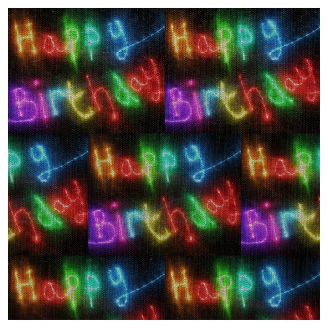 happy birthday neon rainbow fabric (Swatch)