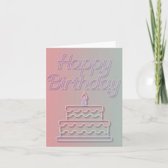 Happy Birthday Neon Sign Design Note Card (Front)