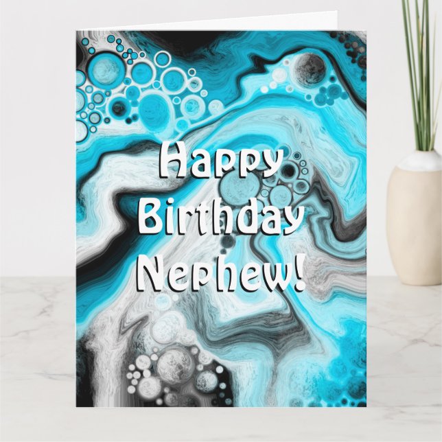 Happy Birthday Nephew | Blue and White Bubbles Card (Front)