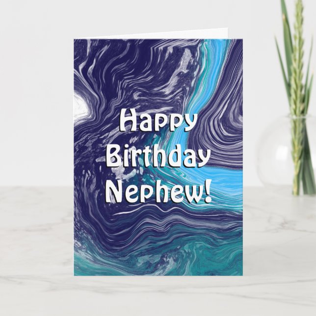 Happy Birthday Nephew | Blue and White Marble   Card (Front)