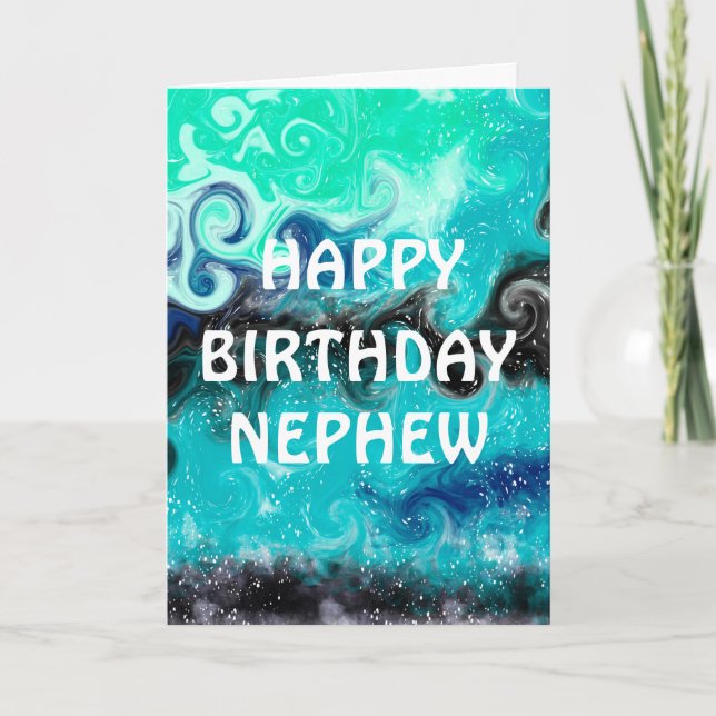 Happy Birthday Nephew | Blue, Teal and Black  Card (Front)