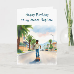 Happy Birthday Nephew    Boy on Bike in City Card