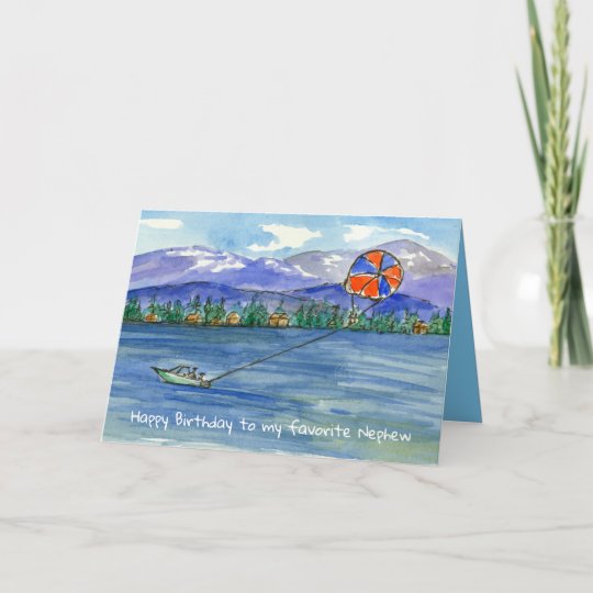 Happy Birthday Nephew Parasailing Mountain Lake Card | Zazzle.co.uk
