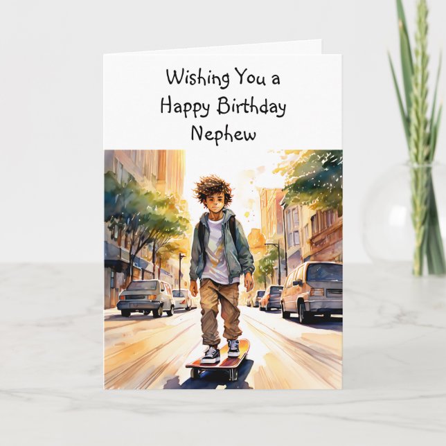 Happy Birthday Nephew | Skateboarder Card (Front)