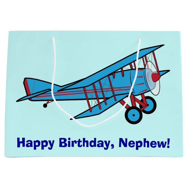 Happy Birthday Nephew with Aeroplane Large Gift Bag (Front)