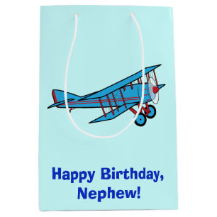 Happy Birthday Nephew with Aeroplane Medium Gift Bag
