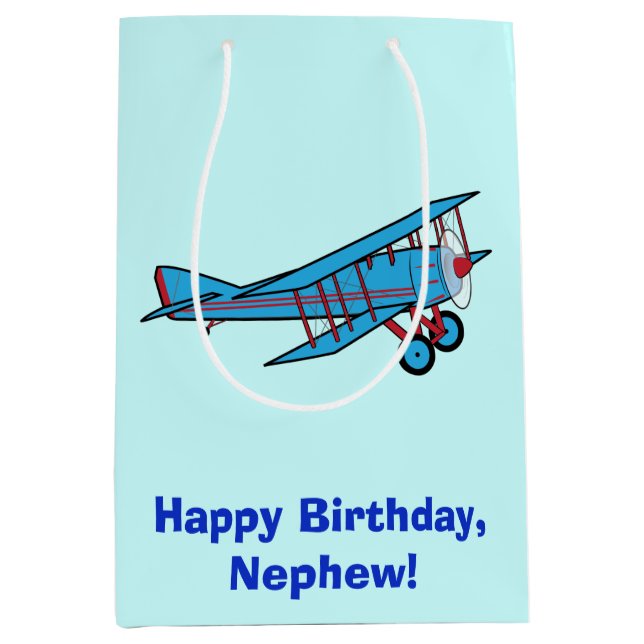 Happy Birthday Nephew with Aeroplane Medium Gift Bag (Front)