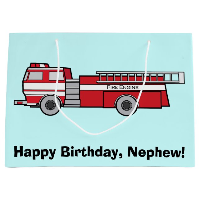 Happy Birthday Nephew with Fire Engine Large Gift Bag (Front)