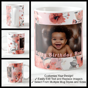 Happy Birthday New Mom Photo Cute Pink Floral 009 Coffee Mug