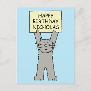 Happy Birthday Nicholas Cartoon Cat Postcard