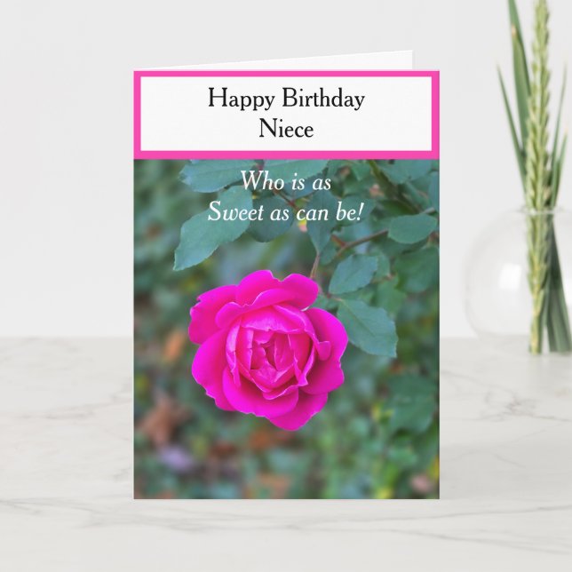 Happy Birthday  Niece Bright Pink Rose Cupcake Card (Front)