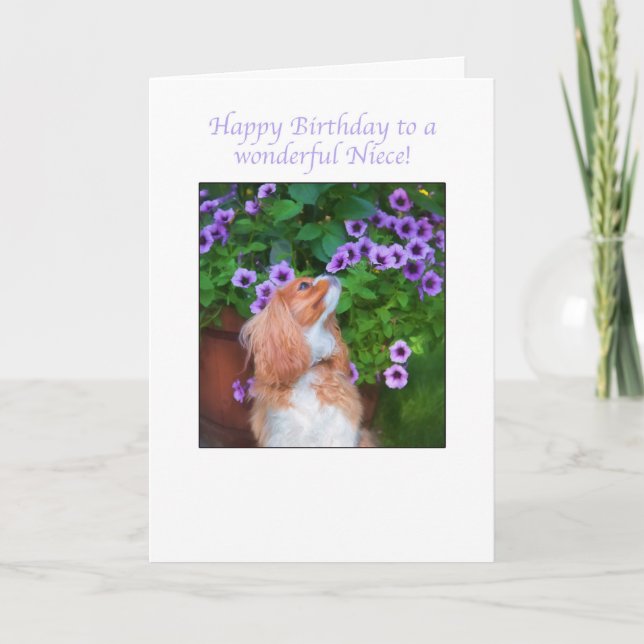 Happy Birthday Niece Cavalier King Charles Doggie Card (Front)