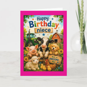 Happy Birthday Niece Farm Animals Card