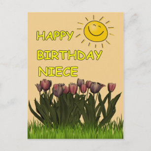 Happy Birthday Niece Sun and Flowers Postcard