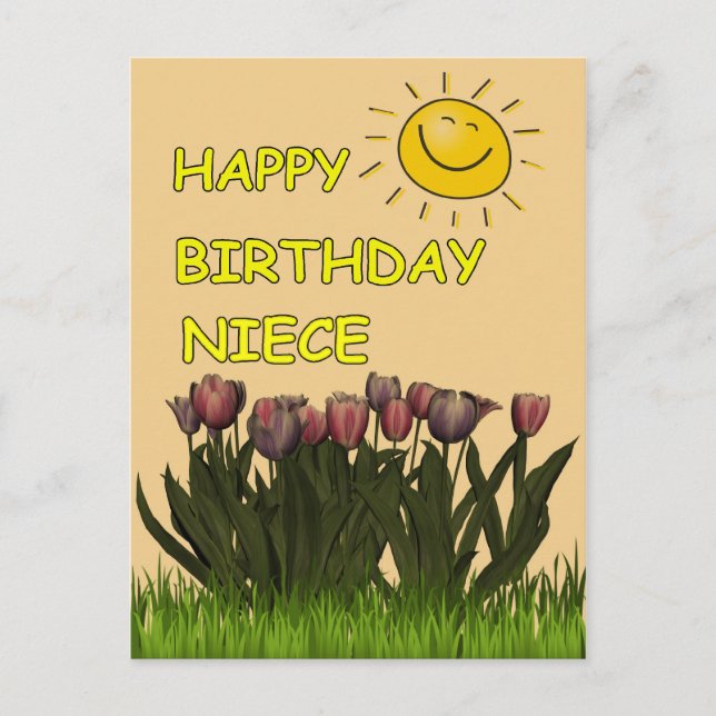 Happy Birthday Niece Sun and Flowers Postcard (Front)